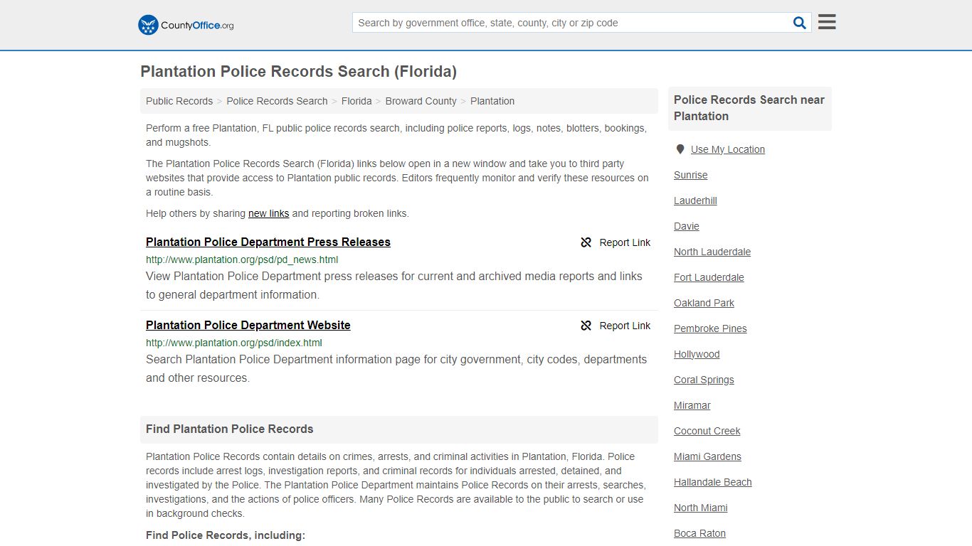 Police Records Search - Plantation, FL (Accidents & Arrest Records)