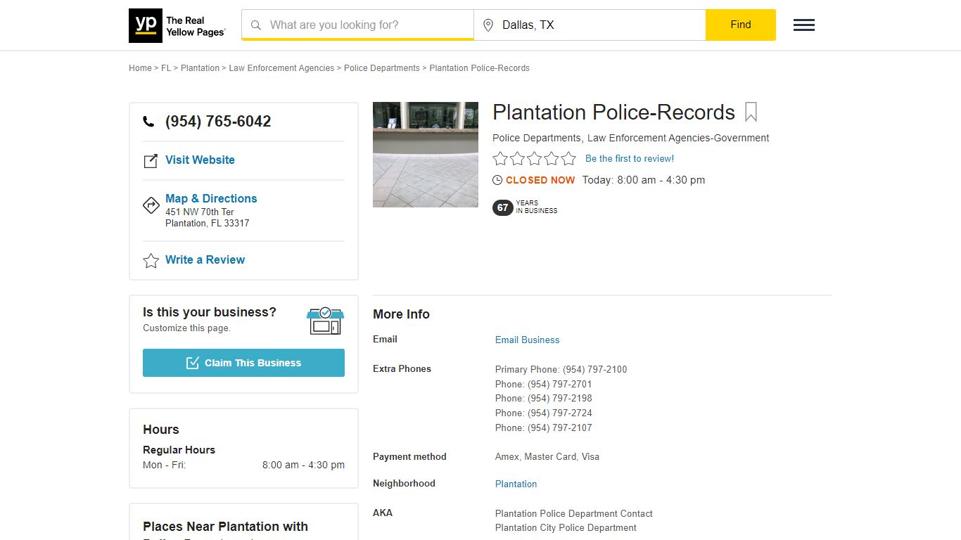 Plantation Police-Records in Plantation , FL - YP.com