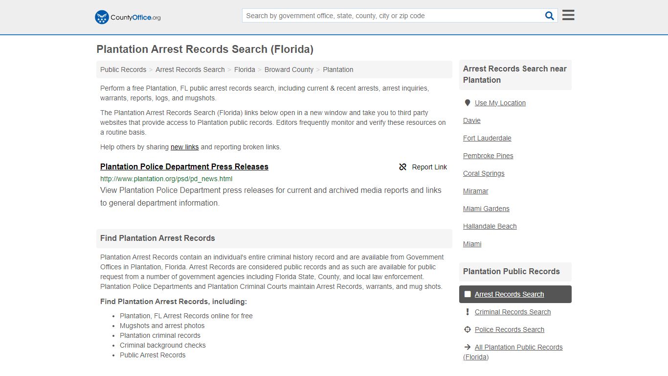 Arrest Records Search - Plantation, FL (Arrests & Mugshots) - County Office