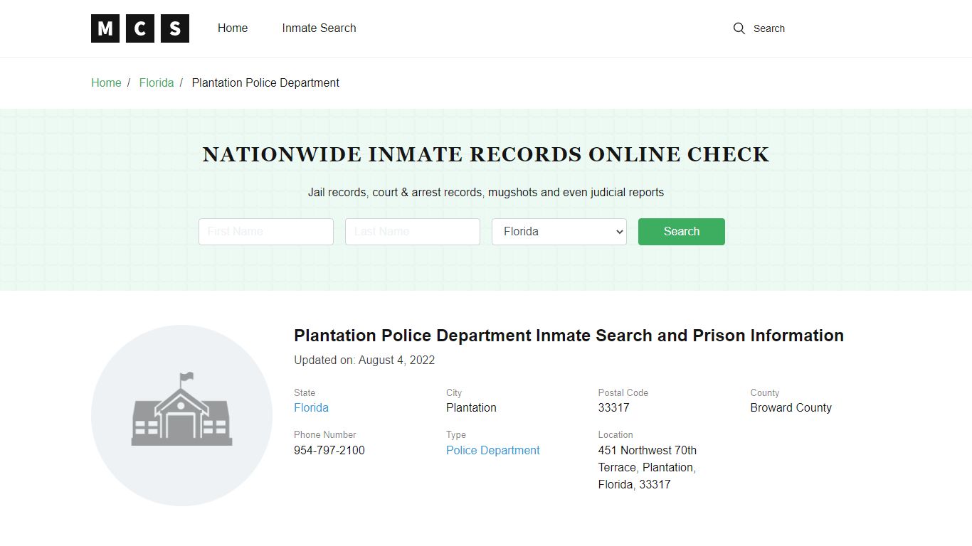 Plantation, FL Police and Jail Records