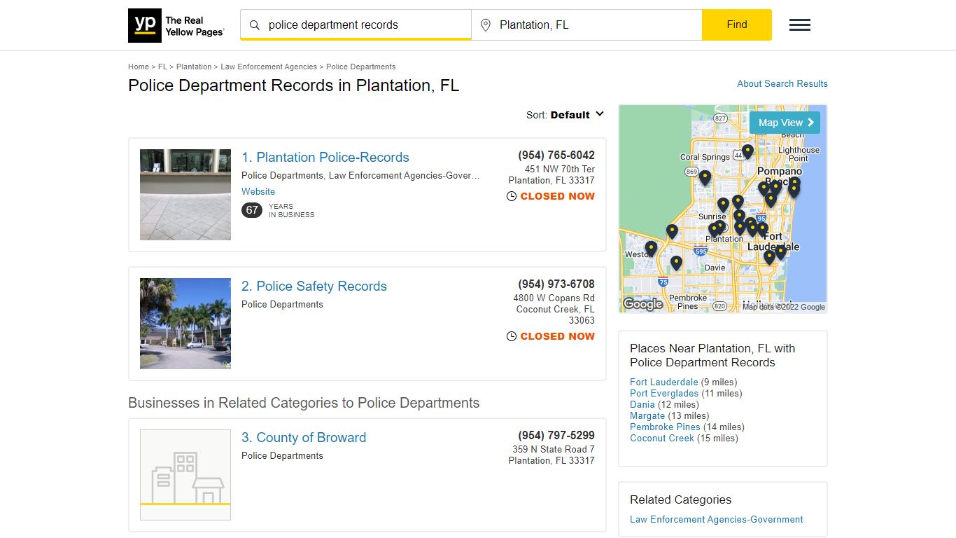 Police Department Records in Plantation, FL - yellowpages.com